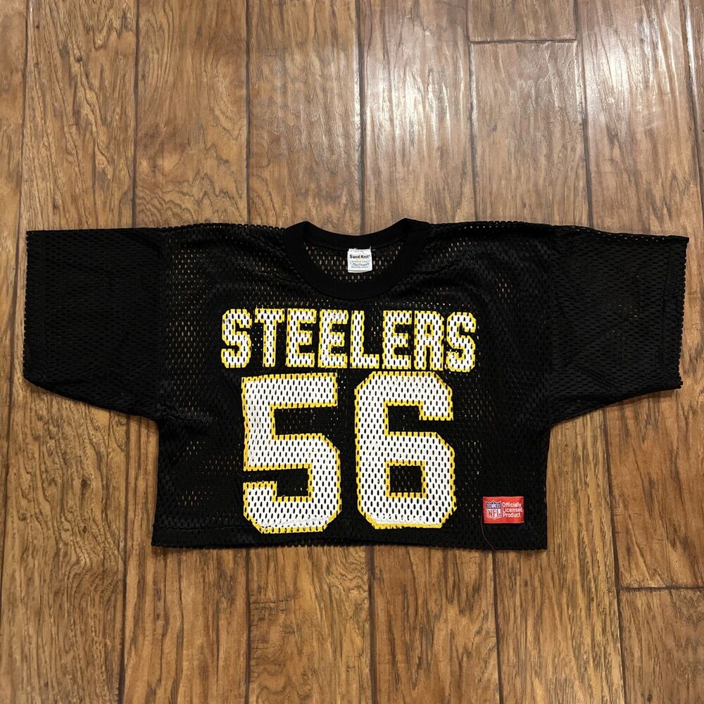 Vintage 70s Steelers #56 Sand Knit Youth Small Womens Crop Top NFL Mesh Jersey